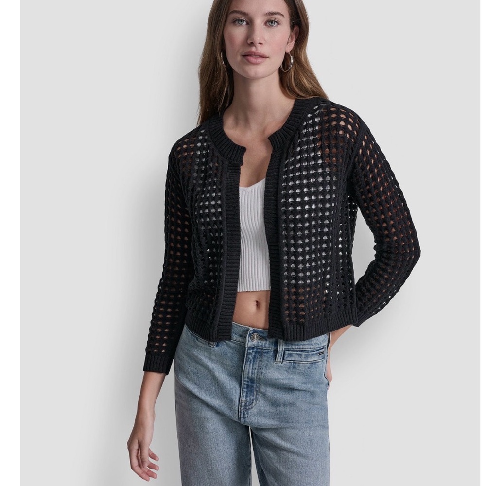 DKNY JEANS, IT CITY OPEN WEAVE CARDIGAN BLK COLOR SIZE L - Picture 2 of 10